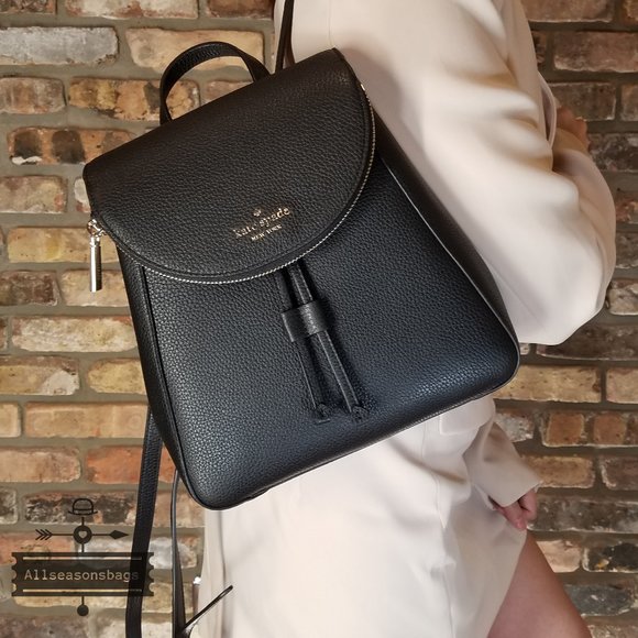 Kate Spade Medium Flap Backpack BLACK LEILA NWT - Picture 5 of 13